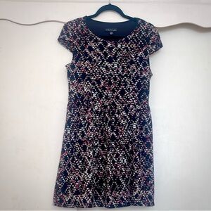 City Triangle Black White Red Tan Pattern Sheath Mini Dress with Cap Sleeves